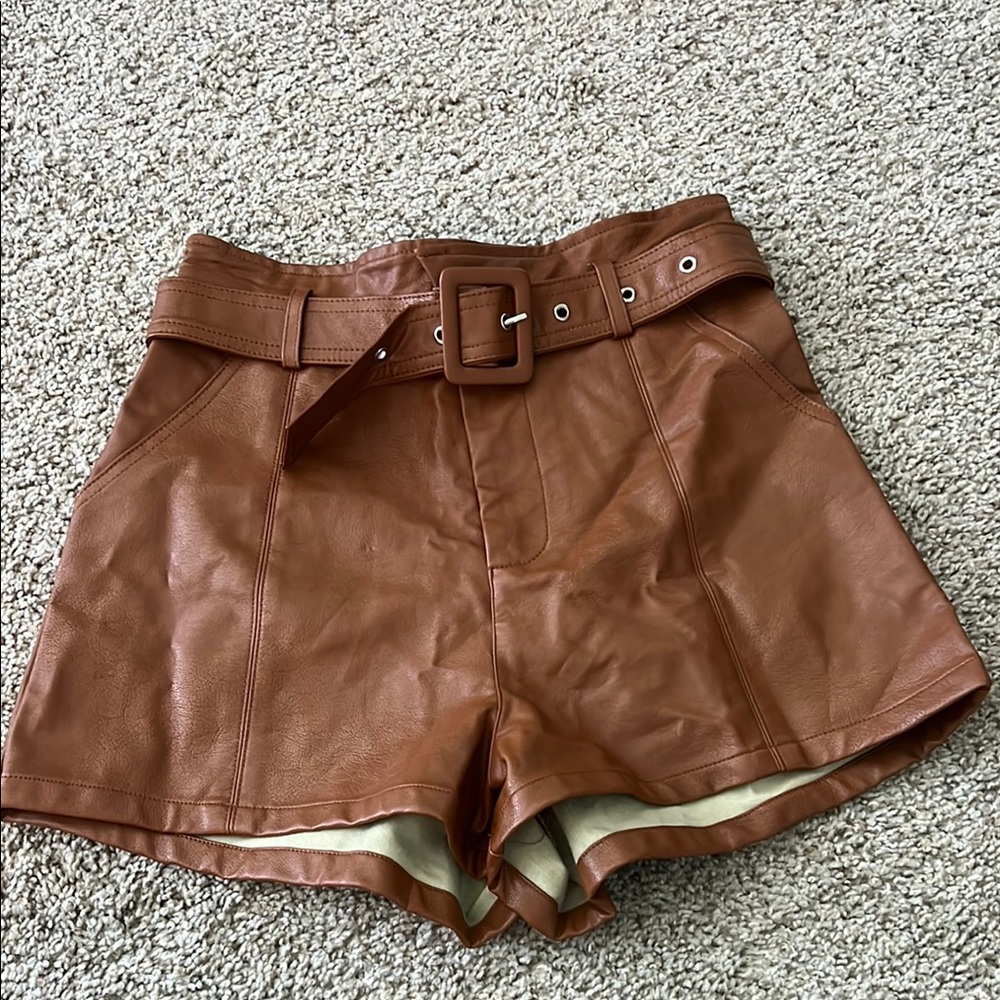 Brown Leather Women's Shorts